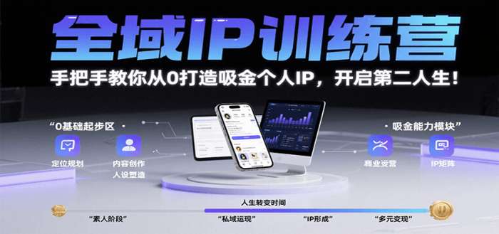 全域IP训练营，手把手教你从0打造吸金个人IP，开启第二人生！